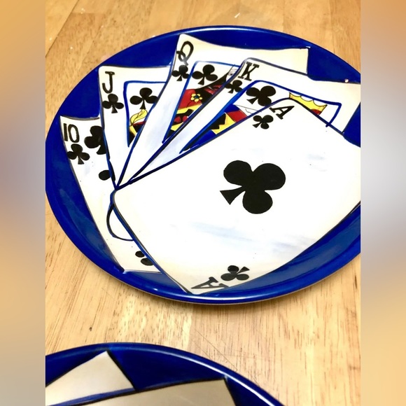 Poker Royal Flush Salad Plates Stone Lite Dessert Plate 8" Set of 2 by Clay Art - Picture 3 of 5